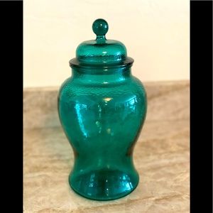 Medium size green glass decorative accent jar